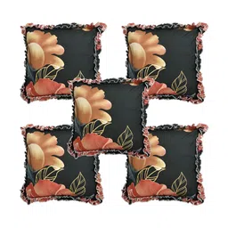 Luxmi Cotton Fabrics Set Of 8 Black Floral Printed Bedsheet With Bolster & Cushion Covers image 2