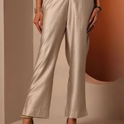 Libas Women Silk Flat Front Straight Fit Trousers-picture-5