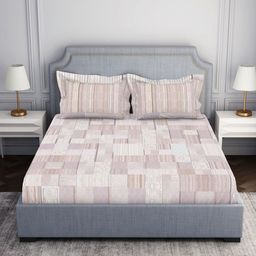 SPACES Essentials Pink & White Geometric Printed 130 TC Queen Bedsheet & 2 Pillow Covers-picture-42