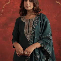 Indo Era Women Ethnic Motifs Embroidered Kurta with Trousers & Dupatta-picture-21