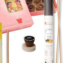 GaneshaSpeaks 55-Pcs Brown Rose Dhoop Cup & Lemongrass Dhoop Stick, Amberoud Incense Stick-image-39