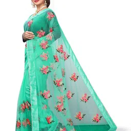 PATLANI STYLE Floral Embroidered Beads and Stones Net Saree image 4