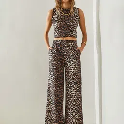 BIANCO LUCCI Animal Printed Boat Neck Top With Trousers Co-Ords image 3