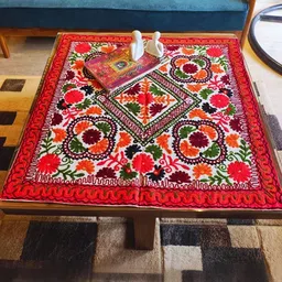 TheYUGO Orange Floral Cotton 4-Seater Table Cover with Embroidered details-picture-29