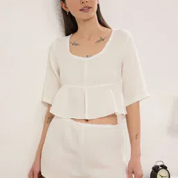 Trendyol Women Top & Short Pure Cotton Night Suits-image-39