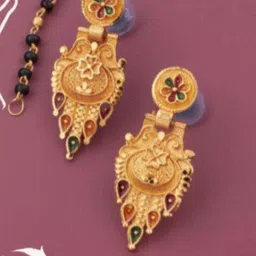 Bhanu diam Gold-Plated Artificial Beads Mangalsutra with Earrings image 4