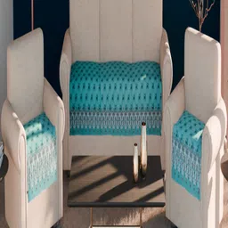 Fashion Throw Turquoise Blue & Grey Printed Velvet 3 Piece Sofa Cover-picture-10