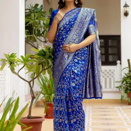 KALINI Blue Silk Blend Woven Design Sarees image 3