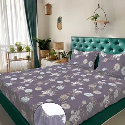 KLOTTHE Blue Printed 300 TC Bedsheets PolyCotton King Bedsheet Set 2.5 m x 2.25 m-image-27