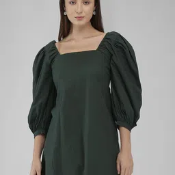 IZEL Women Square Neck Cotton A-Line Mini Dress-image-19