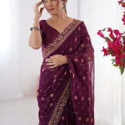 CaniBani Magenta Pure Chiffon Sarees image 3