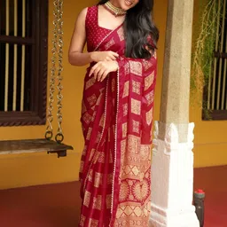KALINI Ethnic Motifs Poly Chiffon Block Print Saree image 3