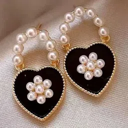 MEENAZ Heart Shaped Drop Earrings image 3