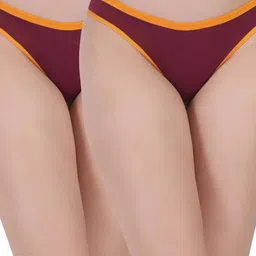 ORLIZEA Women Set Of 2 Maroon Color Cotton Blend Solid Hipster Panty-image-69