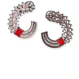 Manuvi Jewels Rhodium-Plated American Diamond Studded Oxidised Contemporary Studs Earrings image 4