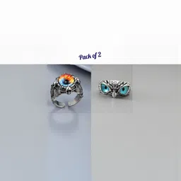 Teeragaj Set Of 2 Stone-Studded Stainless Steel Finger Rings-image-71