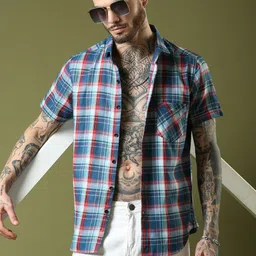 Voroxy Checked Spread Collar Standard Cotton Shirt-picture-25