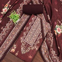 Maroosh Florl Printed Mirror Work Unstitched Dress Material-picture-7
