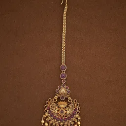 Kushal's Fashion Jewellery Gold-Plated Stones Studded & Beaded Antique Maang Tikka-picture-35