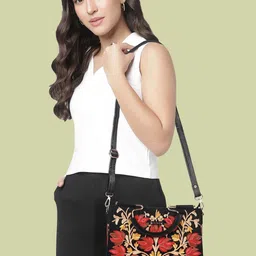 VELUCIA Floral Embellished Structured Quilted Satchel Quilted Handbag image 5