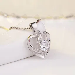Jewels Galaxy Silver-Plated Stone Studded Heart Shaped Pendant with Chain image 3