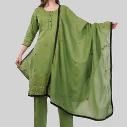 EELIKA Women Ethnic Motifs Embroidered Regular Sequinned Cotton Kurta Set With Dupatta-picture-11