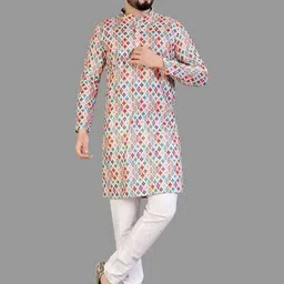 JANOI Geometric Printed Mandarin Collar Straight Kurta With Pyjamas-picture-11