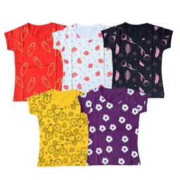 FAZZA Girls Pack Of 5 Printed Cotton Casual T-shirts-picture-57