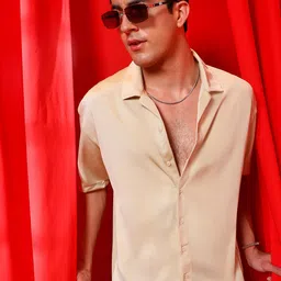 Campus Sutra Men Comfort Relaxed Fit Cuban Collar Solid Satin Casual Shirt-image-99