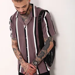 SHOWOFF Men Comfort Relaxed Fit Cuban Collar Vertical Striped Cotton Casual Shirt-picture-23