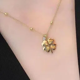 FAB COUTURE Gold-Plated CZ Studded Floral Fortuna Clover Pendant image 4