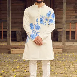 Befitting Men Floral Printed Mandarin Collar Cotton Kurta-image-3
