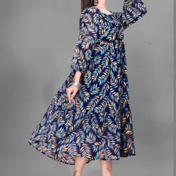GROMint Floral Print Puff Sleeve Fit & Flare Midi Dress image 3