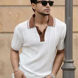 Powerlook Men Contrast Collar Knit Polo Collar Cotton T-shirt-picture-26