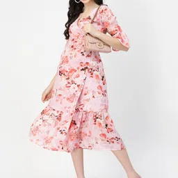 DELIS Floral Printed Georgette Wrap Midi Dress image 2