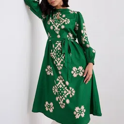 Styli Women Tribal Printed Puff Sleeve Fit & Flare Dress-image-45