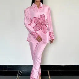Blooming Tales Embroidered Pure Cotton Collar-Neck Shirt With Trousers Co-Ords-picture-14