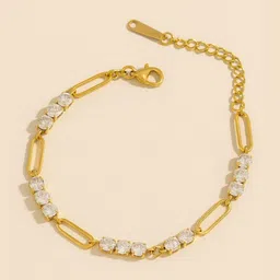October 22 Women Sterling Silver Gold-Plated American Diamond Studded Link Bracelet-image-9