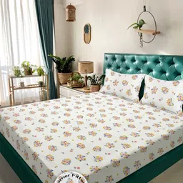 KLOTTHE Cream-Coloured Printed 300 TC King Bedsheet With 2 Pillow Covers - 2.50 x 2.25 m-image-45