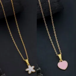 SZN Set Of 2 Gold-Plated Floral Enamelled Pendants With Chains-picture-31