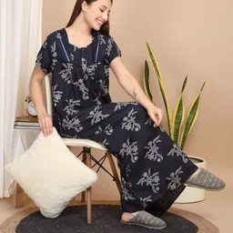 Sweet Dreams Women Floral Printed Pure Cotton Maxi Nightdress-picture-22