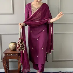 Siya Fashion Women Embroidered Straight Kurta with Trousers & Dupatta image 5