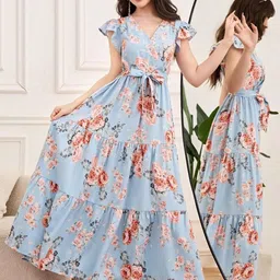 Sangria Floral Printed Fit & Flared Maxi Dress image 3