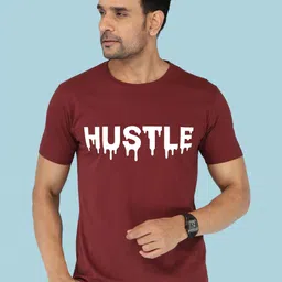 NOBLE HUSTLE Typography Printed Round Neck Lightweight Pure Cotton T-shirt-picture-33