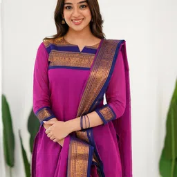 Snofi Creation Woven Design Notch Neck Pure Cotton Straight Kurta With Dupatta image 4