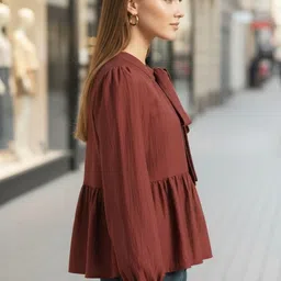 Sera Tie-Up Neck Cotton Peplum Top image 3