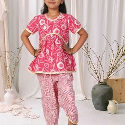 Cutiekins Girls Floral Printed Empire Gotta Patti Kurta with Dhoti Pants-picture-32