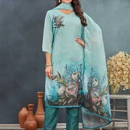TWINS LADY Floral Printed V-Neck Three-Quarter Sleeves Kurta With Trouser With Dupatta image 1