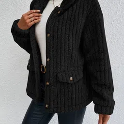 Oh Rare Self design Spread Collar Hip Length Overcoat image 2