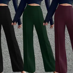 parona Women Regular Fit Black, Green, Maroon Polyester Trousers-picture-48